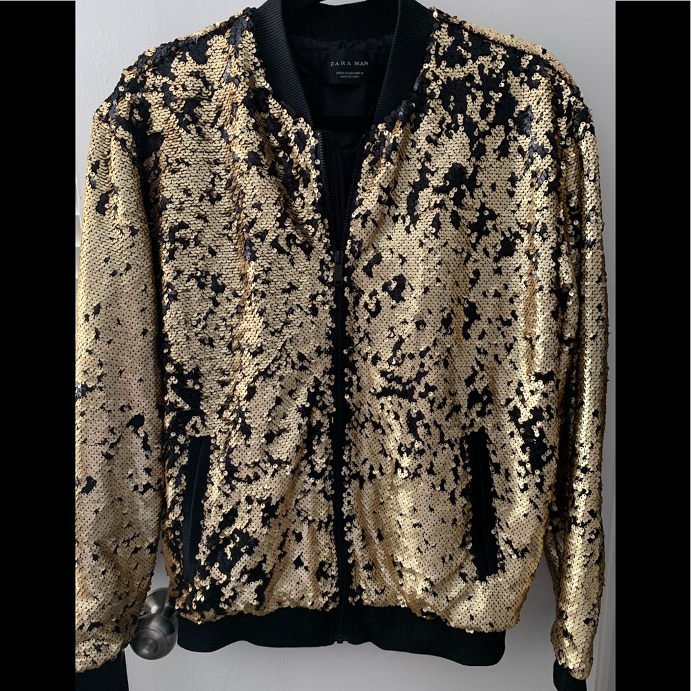 Zara black &gold sequin bomber